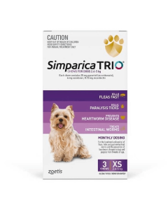 Simparica Trio Dog Extra Small 5.6 - 11lbs Purple 3 Pack
