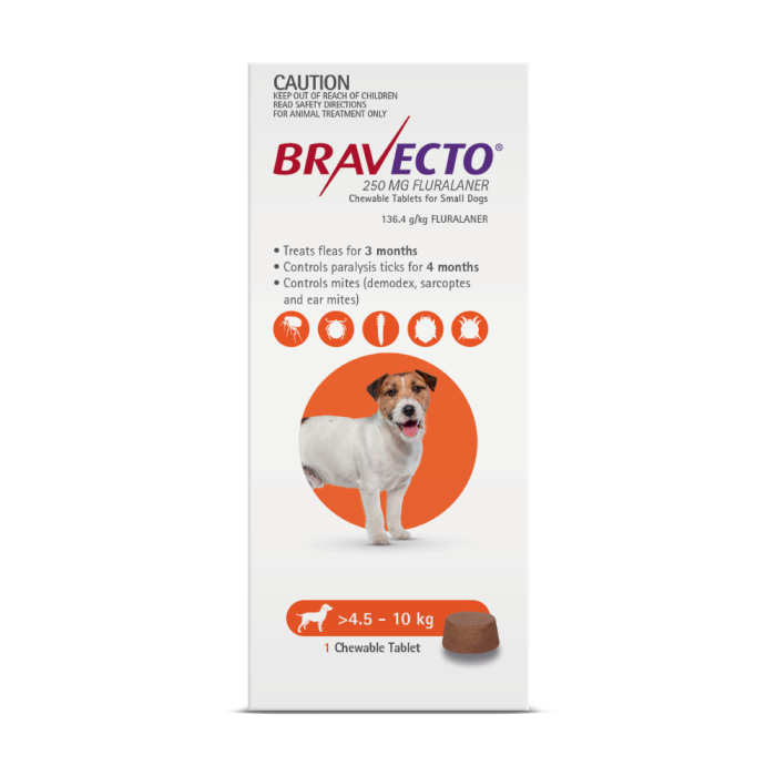 Bravecto Chewables Dog Small 9.9 22lbs Orange CanadaVet