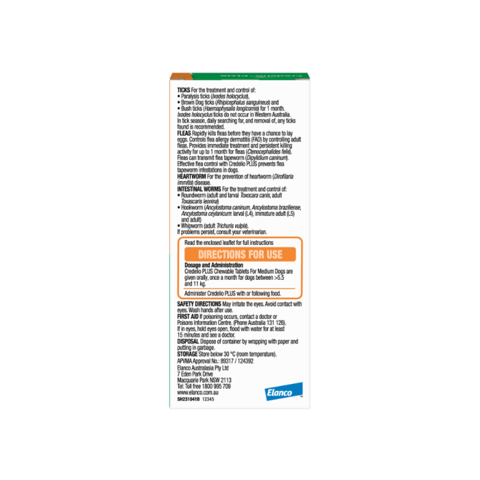 Credelio Plus Dog Medium 12.1 - 24lbs Orange