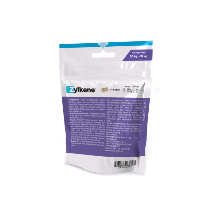 Zylkene Anxiety Behaviour Dog Large 33 132lbs Chews 450mg 14 Pack